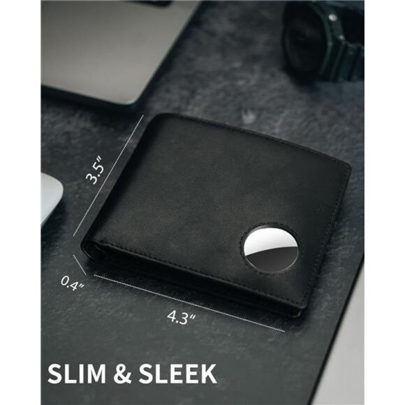 Genuine Leather RFID Blocking Men's Wallet with Airtag Holder 2 ID Windows - Picture 2 of 7